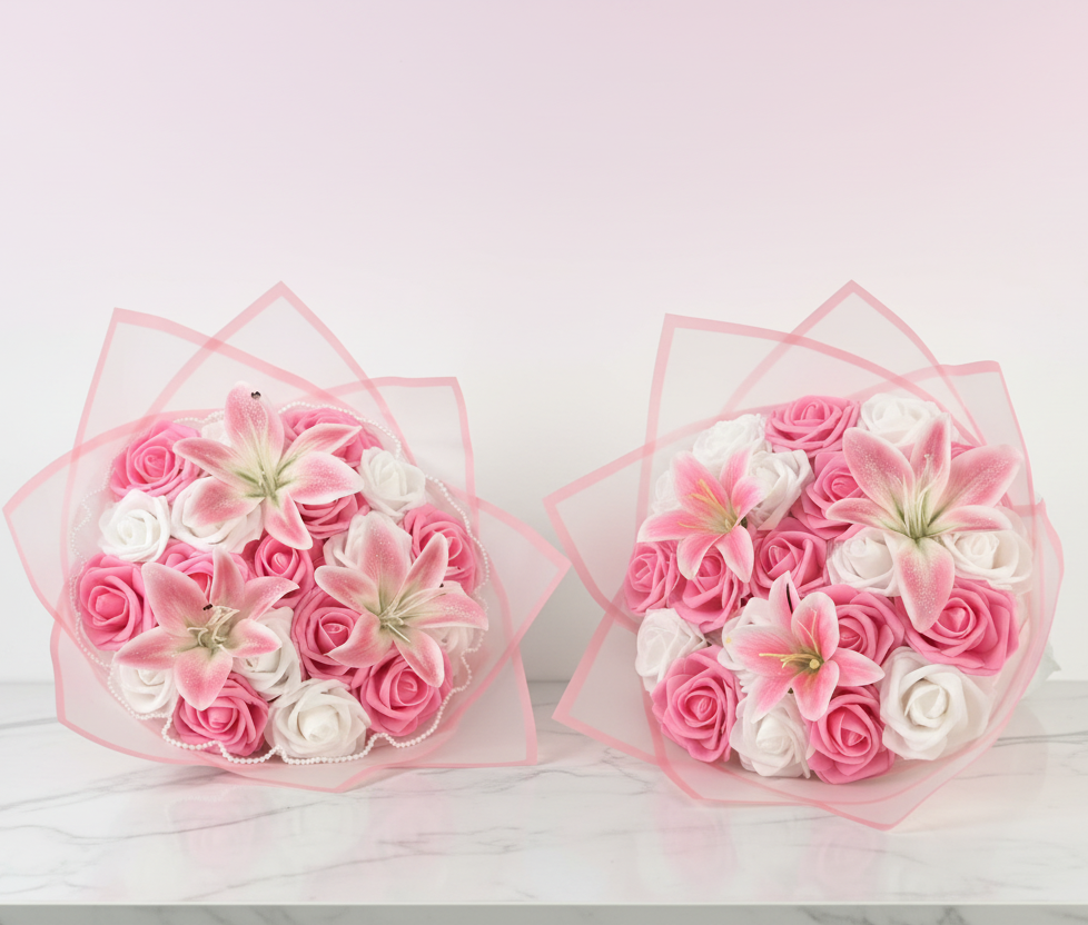 Bouquet 20 rose blanc et rose